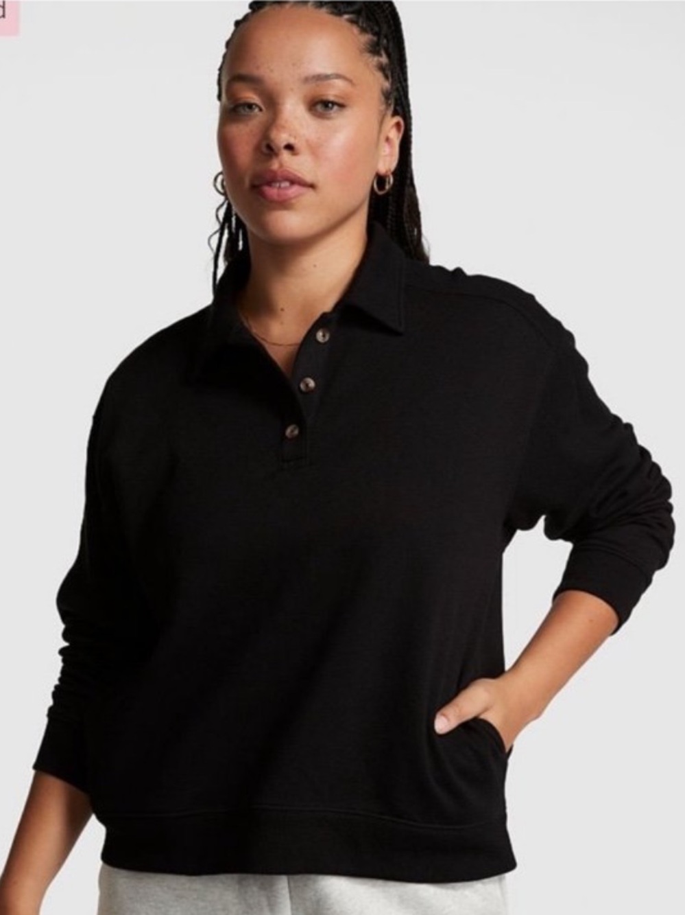 PINK Victoria’s Secret Everyday Fleece Polo Sweatshirt - Black (Size Medium)